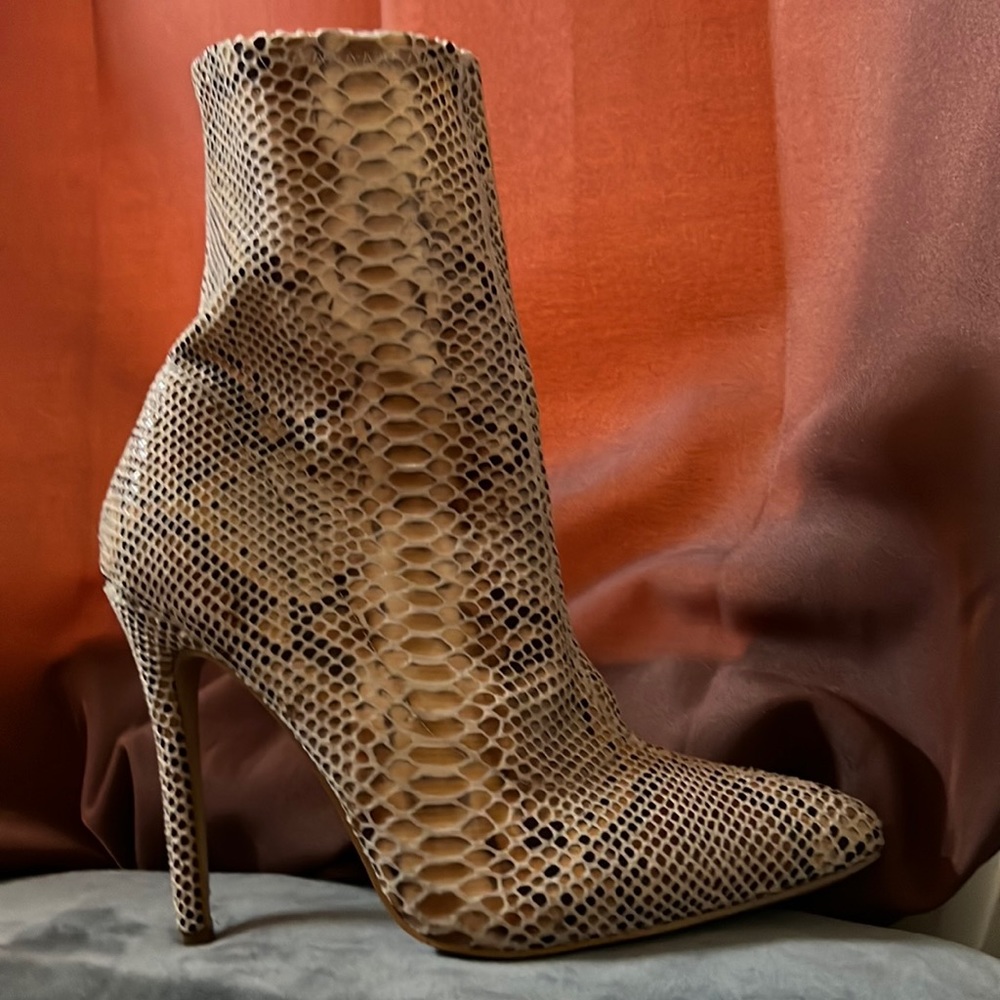 Snake print and feel high heel boots